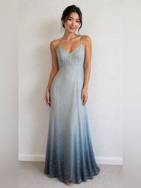 Reggio Vintage Silver Ombré Sparkle Spaghetti-Strap Evening Dress